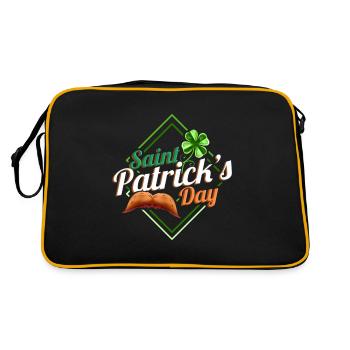 Four Leaf Clover And Moustache Logo On St - Retro Tasche - Schwarz/Gold - Hinten