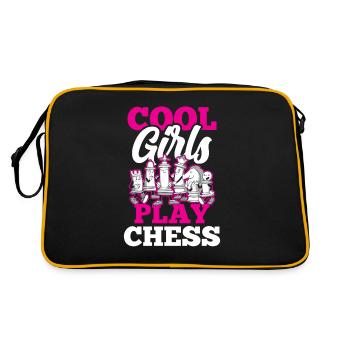 Coole Mädchen Spielen Schach Schachspieler - Retro Tasche - Schwarz/Gold - Hinten