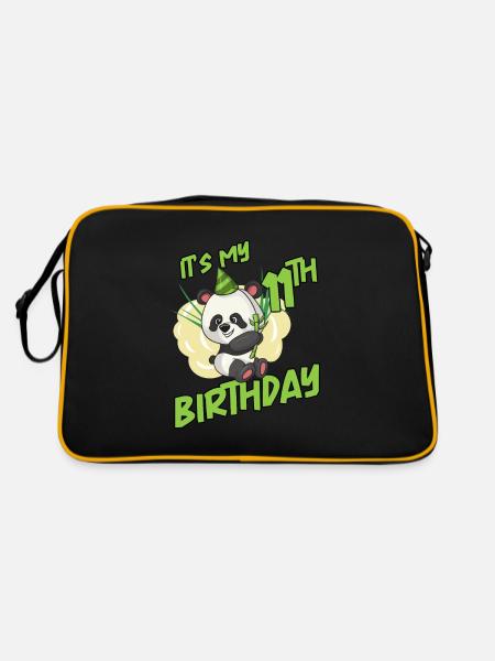 Es ist mein 11. Geburtstag Panda - Retro Tasche - Schwarz/Gold - Hinten