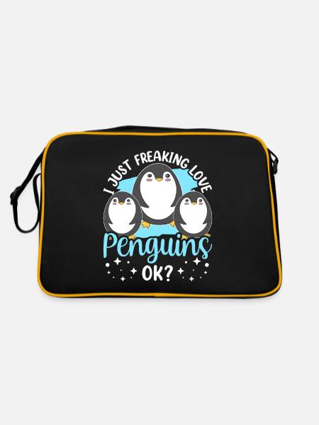 I love penguins just ok animal penguin cute - Retro Bag - black/gold - Back