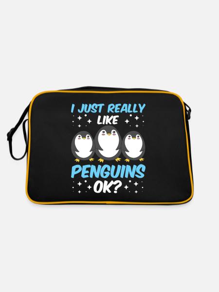 Ich Mag Pinguine Einfach Sehr Tier Pinguin Süß - Retro Tasche - Schwarz/Gold - Hinten