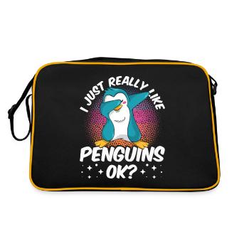 Ich Mag Pinguine Einfach Sehr Tier Pinguin Süß - Retro Tasche - Schwarz/Gold - Hinten