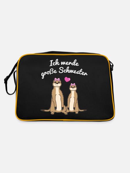 Ich Werde Große Schwester Erdmännchen Geschenk - Retro Tasche - Schwarz/Gold - Hinten