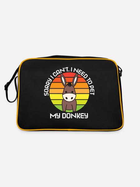 Kann Nicht Ich Muss Meinen Esel Streicheln Tier - Retro Tasche - Schwarz/Gold - Hinten