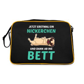 Schlafmütze Faulenzen Schlafen Pyjama Hund Mobs - Retro Tasche - Schwarz/Gold - Hinten