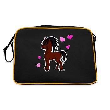 kawaii pferd niedliches Pony mit Herzen - Retro Tasche - Schwarz/Gold - Hinten