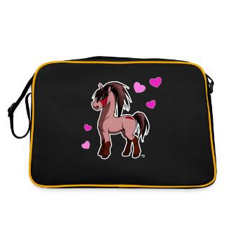 kawaii pferd niedliches manga Pony mit Herzen - Retro Tasche - Schwarz/Gold - Hinten