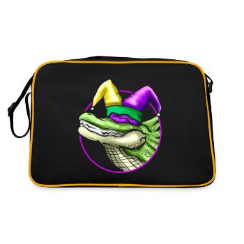 Crocodile with Jester Hat for Mardi Gras - Retro Bag - black/gold - Back