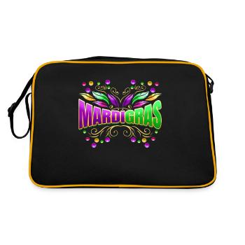 Lettering With Beads And Feathers For Mardi Gras - Retro Tasche - Schwarz/Gold - Hinten