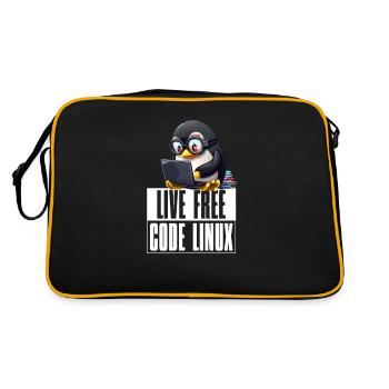 Live Free Code Linux Nerd Tux Nerdy Penguin Coding - Retro Tasche - Schwarz/Gold - Hinten