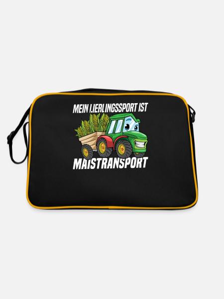 Mein Lieblingssport Ist Maistransport Landwirt - Retro Tasche - Schwarz/Gold - Hinten