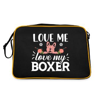 Liebe mich liebe meinen Boxer - Hund - Blumen - Pf - Retro Tasche - Schwarz/Gold - Hinten