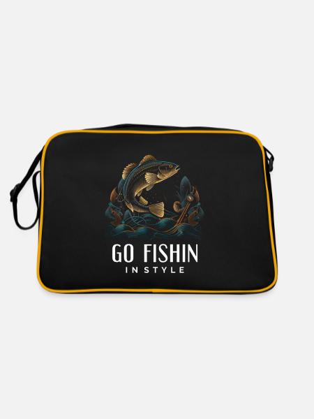 Lustiges Angeln - Angeln mit Stil - Retro Tasche - Schwarz/Gold - Hinten