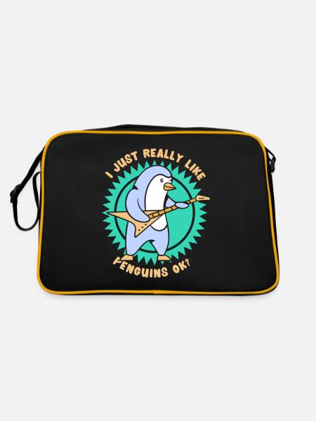Ich Mag Pinguine Einfach Sehr Süß Tier Pinguin - Retro Tasche - Schwarz/Gold - Hinten