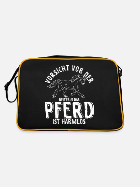 Vorsicht Vor Der Reiterin Das Pferd Ist harmlos - - Retro Tasche - Schwarz/Gold - Hinten