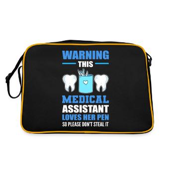 Warning Dental Assistant Loves Her Pen Dentistry - Retro Tasche - Schwarz/Gold - Hinten