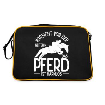 Pferd Reiten Sport Spruch Pferdegeruch Geschenk Re - Retro Tasche - Schwarz/Gold - Hinten