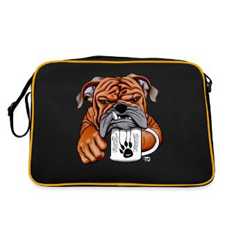 Schläfrige Bulldogge mit Tasse Morgenmuffel - Retro Tasche - Schwarz/Gold - Hinten