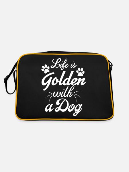 Das Leben ist golden mit einem Hund - Paws and Whi - Retro Tasche - Schwarz/Gold