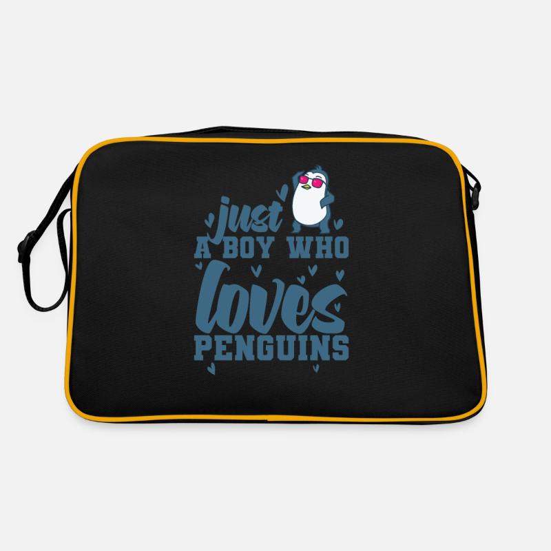 Just a Boy who loves Penguins Vogel - Retro Tasche - Schwarz/Gold