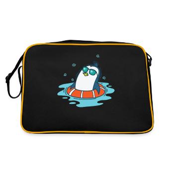 Pinguin beim Baden mit Schwimmreifen - Retro Tasche - Schwarz/Gold - Hinten