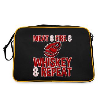 Meat And Fire And Whiskey And Repeat 2 - Retro Tasche - Schwarz/Gold - Hinten