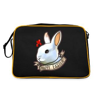 Realistic Happy Easter Rabbit Head With Hearts On - Retro Bag - black/gold - Back