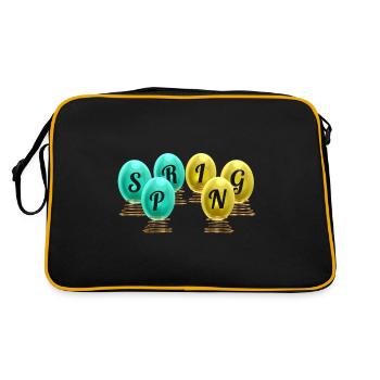 Painted Easter Egg On Springs Saying Spring For - Retro Tasche - Schwarz/Gold - Hinten