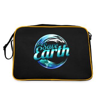 Logo Save Earth With Ocean Wave For Earth Day - Retro Tasche - Schwarz/Gold - Hinten