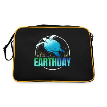 Logo Sea Turtle Swimming In The Ocean For Earth - Retro Tasche - Schwarz/Gold - Hinten