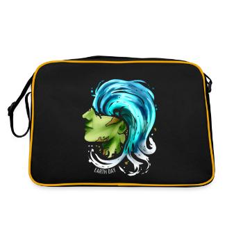 Earth Face With Ocean Wave Hair For Earth Day - Retro Tasche - Schwarz/Gold - Hinten