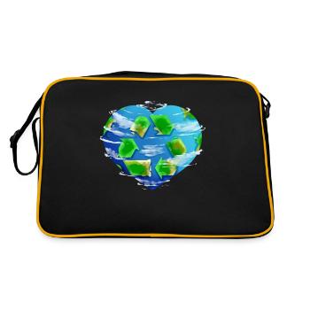Earth Heart With Clouds And Recycle Logo For - Retro Tasche - Schwarz/Gold - Hinten