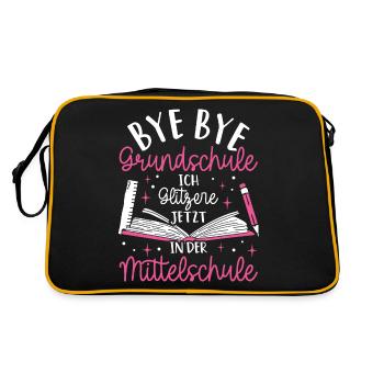 BYE BYE Grundschule ICH GLITZERE JETZT IN DER Mitt - Retro Tasche - Schwarz/Gold - Hinten