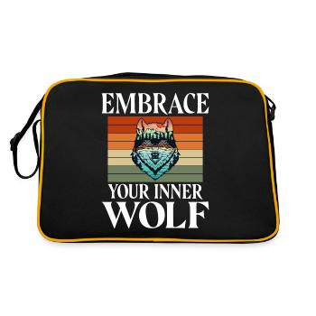 Wolf Geschenke Wolf Lover - Retro Tasche - Schwarz/Gold - Hinten