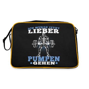 Würde lieber Pumpen gehen Workout Fitness Gym - Retro Tasche - Schwarz/Gold - Hinten