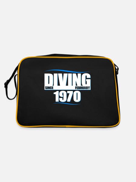 Taucher Geburtstag - Diving since February 1970 - Retro Tasche - Schwarz/Gold - Hinten