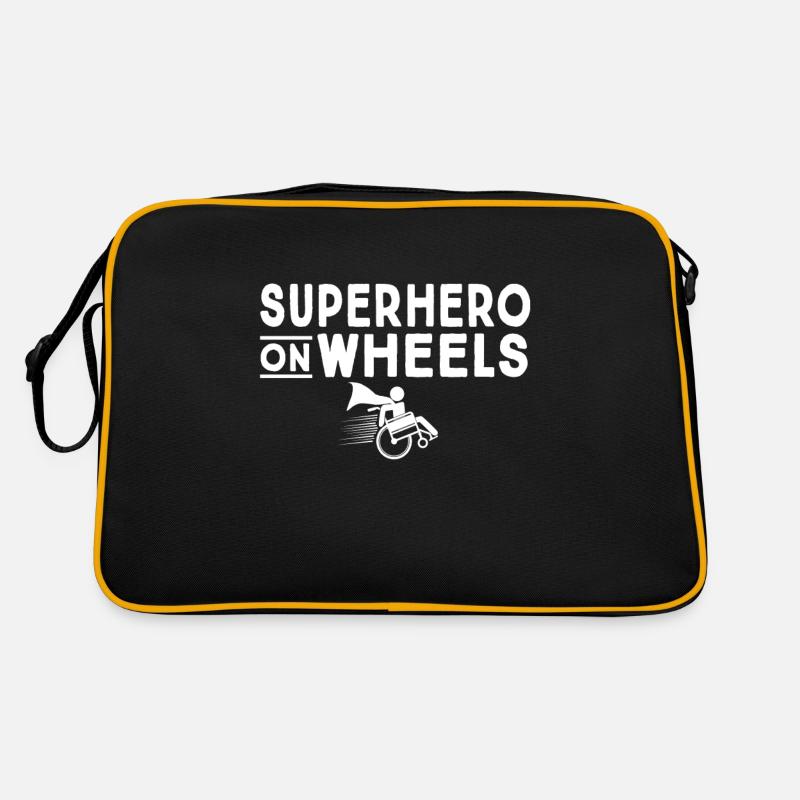 Rollstuhlfahrer Superheld auf Rädern Rollstuhl Retro Tasche
