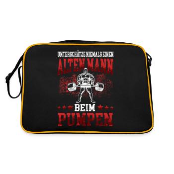 Fitness Alter Mann beim Pumpen Fitnestudio Workout - Retro Tasche - Schwarz/Gold - Hinten