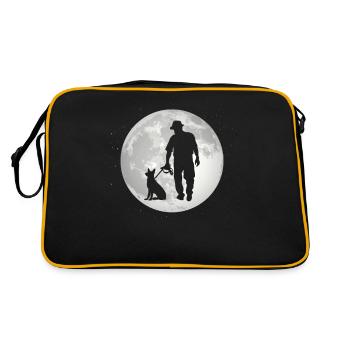Vollmond - Mann mit Hund - - Retro Tasche - Schwarz/Gold - Hinten