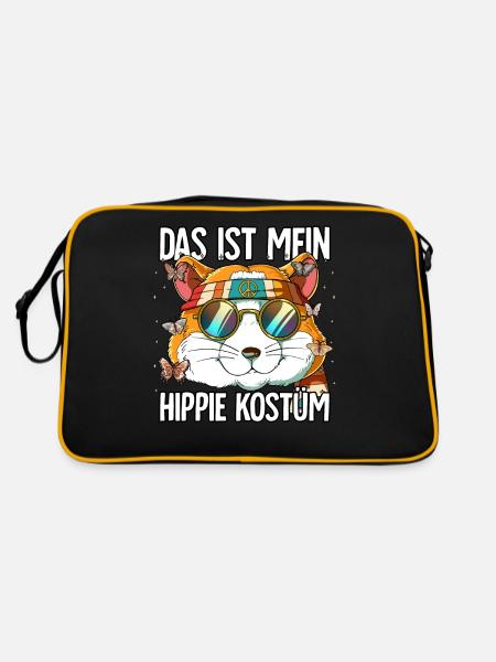 Das Ist Mein Hippie Kostüm 60er 70er Jahre Kostüm - Retro Tasche - Schwarz/Gold - Hinten