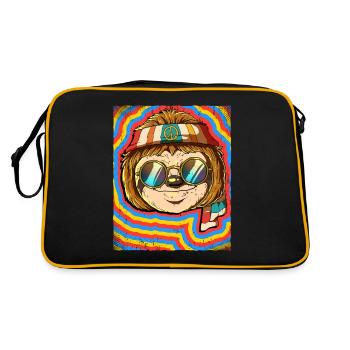 Hippie Faultier Psychedelisch Trippy - Retro Tasche - Schwarz/Gold - Hinten