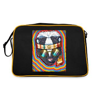 Hippie Stinktier Psychedelisch Trippy - Retro Tasche - Schwarz/Gold - Hinten