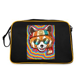 Hippie Roter Panda Psychedelisch Trippy - Retro Tasche - Schwarz/Gold - Hinten