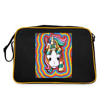 Hippie Einhorn Psychedelisch Trippy - Retro Tasche - Schwarz/Gold - Hinten