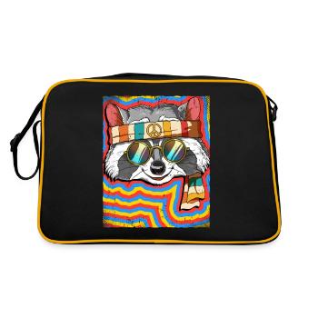 Hippie Waschbär Psychedelisch Trippy - Retro Tasche - Schwarz/Gold - Hinten