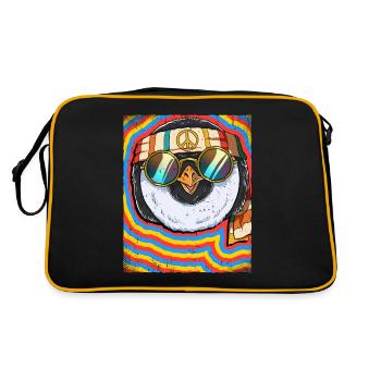 Hippie Pinguin Psychedelisch Trippy - Retro Tasche - Schwarz/Gold - Hinten