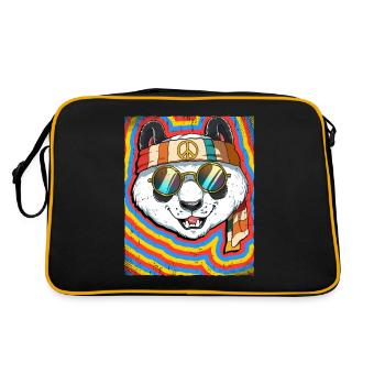 Hippie Panda Psychedelisch Trippy - Retro Tasche - Schwarz/Gold - Hinten