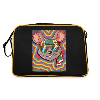 Hippie Maus Psychedelisch Trippy - Retro Tasche - Schwarz/Gold - Hinten