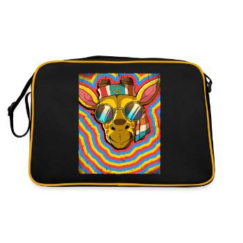 Hippie Giraffe Psychedelisch Trippy - Retro Tasche - Schwarz/Gold - Hinten