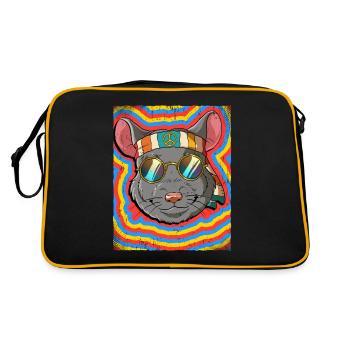 Hippie Chinchilla Psychedelisch Trippy - Retro Tasche - Schwarz/Gold - Hinten